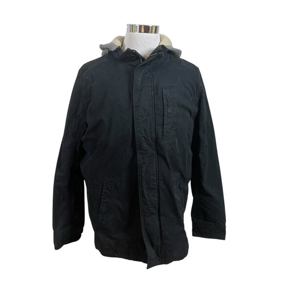 AMERICAN EAGLE Men’s LT Black Canvas Full Zip Hooded Quilted Jacket - Picture 1 of 11